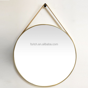 Bulk Order Customized Hotel Bathroom <strong>Mirror</strong> Bulk Order Nordic Style Round Decor Metal <strong>Wall</strong> <strong>Hanging</strong> <strong>Mirror</strong> With Leather Strap - Product Image 1