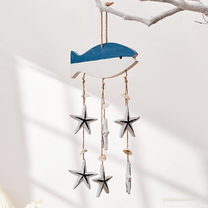 Carillon éolien en bois de style méditerranéen, ornement mural avec décor de poissons et d'étoiles de mer, ensemble de plusieurs pièces pour la décoration de la maison - Product Image 2