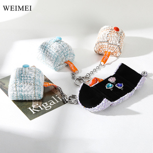 WEIMEI Tweed <b>Mini</b> Jewelry <b>Box</b> Double Doors Ring <b>Storage</b> <b>Box</b> for Jewelry Packaging - Product Image 6