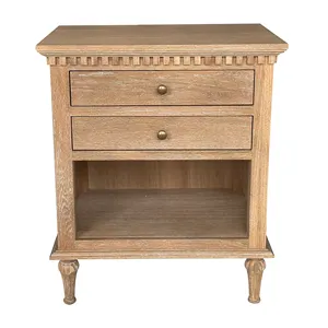 Traditional Antique Style Bedroom Furniture Reclaimed Solid Oak Wood Nightstand Bedside Table With Drawer HL129