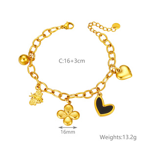 Bracciale a catena spessa a forma di O, in acciaio inossidabile placcato oro con ciondoli a forma di farfalla, fiore, cuore e pesce, <span class=keywords><strong>gioielli</strong></span> alla moda - Product Image 5