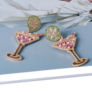 Nouvelles boucles d'oreilles pendantes en forme de verre à vin à fruits géométriques de style bohème hawaïen, bijoux tendance en alliage de zinc plaqué argent pour femmes - Product Image 4