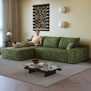Cloud Sectional <b>Sofa</b> L-Shape Chaise Modern Modular Convertible Deep Seat No Assembly Required Plush Corduroy Fabric Apartment - Product Image 4