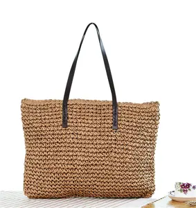 Bolsa feminina de palha trançada, bolsa feminina feita em palha trançada a mão de tamanho grande para praia no verão, estilo boêmio