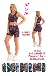 TC372 Completo Sportivo da Donna 2 Pezzi con Pantaloncini, Stampa Geometrica, Traspirante, in Spandex e Poliestere, Sopra il Ginocchio, Vestibilità Regolare, Primavera Estate - Product Image 3