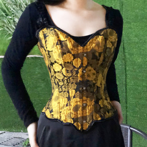 Corset gothique jaune à imprimé floral avec bretelles de soutien-gorge, baleines en acier, serre-<span class=keywords><strong>taille</strong></span>, dos lacé, style vintage, pour soirée - Product Image 5