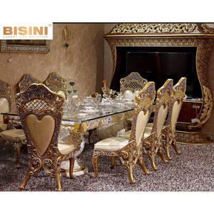 Ý phong cách cổ điển <span class=keywords><strong>Baroque</strong></span> sang trọng 8 chỗ ngồi bằng gỗ hình chữ nhật bàn ăn thiết lập với Glass Top - Product Image 1