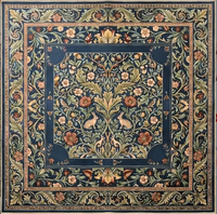 Tapis de table de mahjong carré vintage bleu indigo à motif botanique symétrique lapin et oiseaux pour les amateurs de mahjong