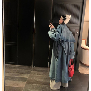 <span class=keywords><strong>Trench</strong></span> Coat in Denim Lavato alla <span class=keywords><strong>Moda</strong></span> per Donna Primavera 2024, Cappotto Lungo Casual Retrò <span class=keywords><strong>di</strong></span> Alta Qualità - Product Image 1