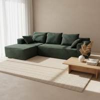 Canapé modulaire en L compressé, en tissu technique, avec housse amovible et résistante aux taches