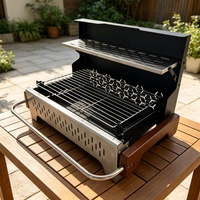 Barbecue portable pliable en acier inoxydable moderne avec poignée en bois, sécurité flamme garantie, idéal pour le camping et les fêtes en extérieur, pour 2-3 personnes
