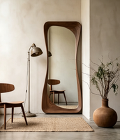 Grand miroir mural de luxe en verre irrégulier encadré en bois de noyer, style Art Déco, pleine longueur, pour chambre, salon, salle de bain