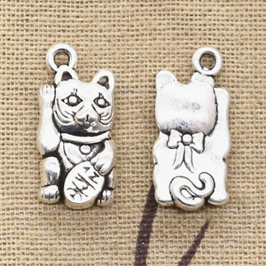 Charms Lucky Cat 23x11mm Tibétain <span class=keywords><strong>Argent</strong></span> Couleur Pendentifs Antique Fabrication de Bijoux DIY Artisanat Fait Main - Product Image 4
