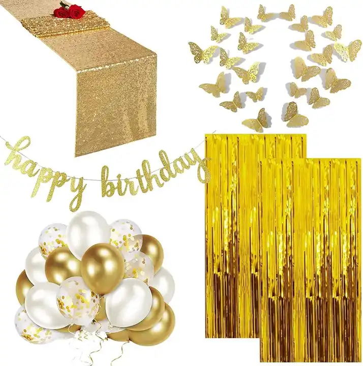 Gold Party Decorations with Birthday Banner, Gold White Confetti Balloons,  Gold Foil Birthday Background, Tassel Garland, Cake Toppers for Birthday  Party Supply - China Wedding Party and Birthday Party price