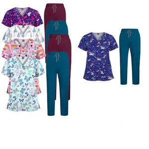 Nouvel ensemble de tenues d'infirmière multicolores en maille blanche, style jogging, uniforme de travail tendance - Product Image 5