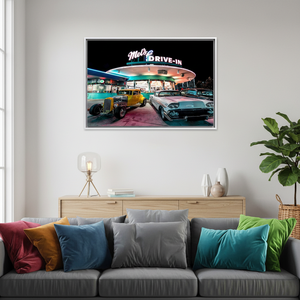 Mel's Drive-In <b>Canvas</b> Print: Retro 50s Diner Art,WHITE <b>FRAMED</b> <b>CANVAS</b> - Product Image 3