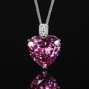 Trendy 20*20mm Heart Cut Red Cubic Zirconia Eco-friendly <b>Copper</b> Heart Pendant Link <b>Chain</b> Necklace Unisex Wear Bulk Supply - Product Image 2