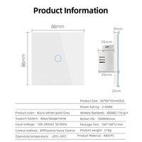 Interruptor de Luz Táctil Inteligente LangYeao US Tuya ZigBee de 1/2/3/4 Vías, Sin Neutro, Sin Condensadores, Funciona con Alexa/Google Home 10A