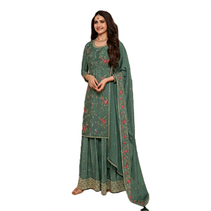Nuevo Traje Salwar Kameez de Manga Larga con Semibordado para Otoño/Invierno, Estilo Indio-Pakistaní, Tela de Secado Rápido, Traje Casual Holgado de Dos Piezas - Product Image 1