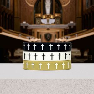 สายรัดข้อมือซิลิโคนลายกากบาทสำหรับความเชื่อทางศาสนา งานอีเว้นท์ งานปาร์ตี้ กำไลยาง  โลโก้แบบกำหนดเอง ข้อมูล - Product Image 2