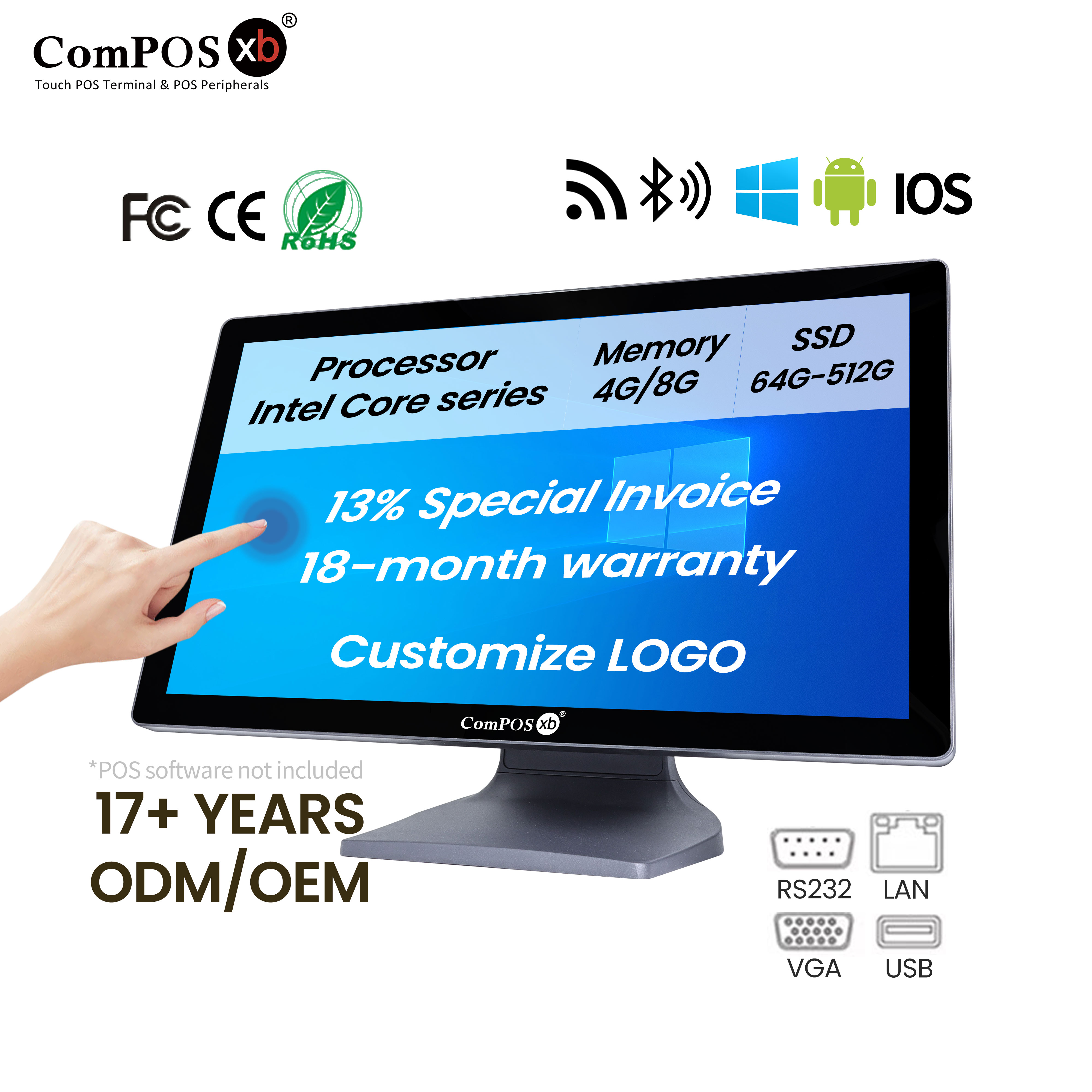 Restaurant Equipment Mobile Food Trucks Pos Machine /pos System/cash Register Intelligent Touch Screen J6412 POS Cash Register