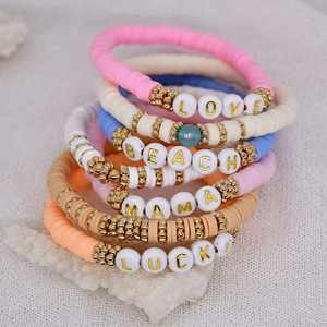 Bracelet de plage en argile polymère, 25mm, style Boho, perles Heishi, freins à disque, porte-bonheur avec meilleurs vœux - Product Image 3