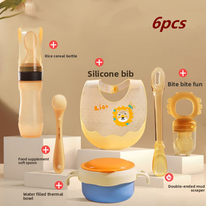 Juego de 6 Piezas de Vajilla Infantil Libre de BPA, Platos de Silicona <span class=keywords><strong>para</strong></span> Bebés con Tazón, Baberos, Cuchara, Utensilios <span class=keywords><strong>para</strong></span> Comida de Bebés - Product Image 6
