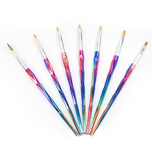 Ensemble de pinceaux à ongles en plastique de couleur dégradée, poils en nylon, style Kolinsky, ovales, pour gel acrylique, pour manucure - Product Image 1