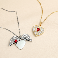 Collier avec pendentif cœur en acier inoxydable personnalisable, gravable, avec strass, ouvrable, plaqué or 18 carats PVD, bijoux pour femmes