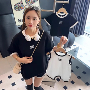 T-shirt Casual in Cotone 100% Lavorato a Maglia con Motivo a Lettere, Eco-friendly, Vestibilità Ampia, Manica Corta per Coppie, Uomini, Donne, Famiglia, 240 Grammi - Product Image 3