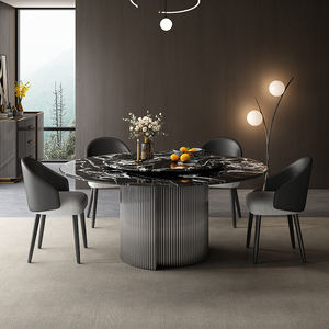 <span class=keywords><strong>Table</strong></span> à manger ronde moderne de luxe, design inspiré de l'Art déco, avec plateau en pierre à motif marbré et base en métal pour villa. - Product Image 2