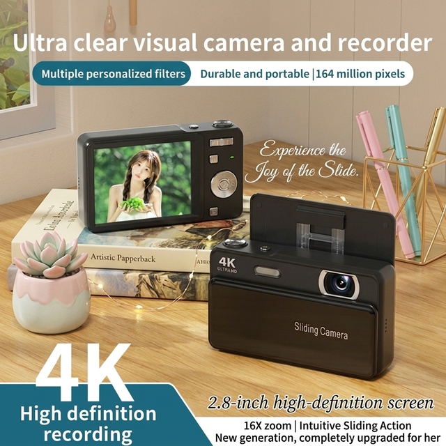 M15 Sliding Digital Camera High-definition CCD Camera 16X Digital Zoom Front and Rear Dual Screens Sliding Camera for Student