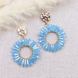 Toptan Trendy yuvarlak damla ayçiçeği küpe kadınlar için el yapımı kristal Faceted boncuk büyük uzun damla takı çin - Product Image 6