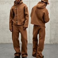 Ensemble de survêtement en jean 2 pièces personnalisé pour homme, style cowboy, avec veste à capuche à fermoir pompier et pantalon en jean