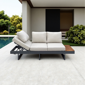 Set Divano Moderno <span class=keywords><strong>da</strong></span> <span class=keywords><strong>Esterno</strong></span> in Teak Arredamento <span class=keywords><strong>da</strong></span> Giardino Impermeabile Divano Sezionale in Alluminio con <span class=keywords><strong>Cuscini</strong></span> di Seduta Regolabili per Villa e Patio - Product Image 5