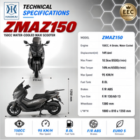 Scooter à essence 150cc refroidi par eau EURO 5, cyclomoteur de tourisme pour adultes, moteur 4 temps, système BOSCH EFI, moteur 10,5 kW, vitesse maximale de 95 km/h
