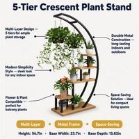 Support à plantes en métal courbé à 5 niveaux avec barre de suspension, étagère de présentation industrielle pour fleurs, pour intérieur, extérieur, balcon, jardin