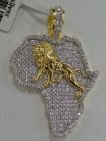 Joyería de Hip Hop Chapado en oro Iced Out Cubic Zircon Bestfriends 925 Plata África Imprimir Mapa León Cadena Colgante Collar