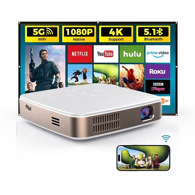 Smart DLP Mini LED Projector Portable 3D Android 9.0 Home Theater 4K Video 2.4G/5G Wi-Fi 1000 2G Battery Wireless Features