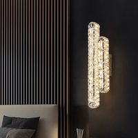 Lampe murale LED en acier inoxydable et cristal, design moderne et élégant, dorée, pour intérieur, salon, avec télécommande, en verre