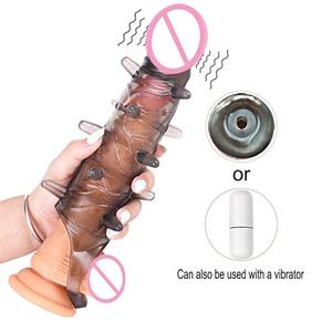 Wieder verwendbarer Silikon-Penis-Ärmel-Extender für Männer Realistische vibrierende Kondom verlängerung für Sexspielzeug zur Penis vergrößerung - Product Image 5