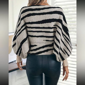 Fall Women's Loose Knit Sweater With Striped, Color-Blocked Drop-Shoulder <b>Batwing</b> Sleeves Pullover <b>Top</b> Fashion - Product Image 4