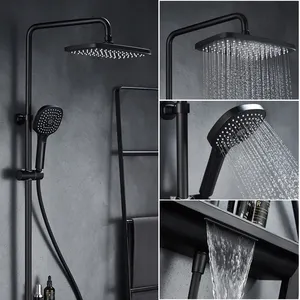 Black Wall Mounted Rainfall Stainless Steel Bathroom Shower Mixer Set Bath Faucets