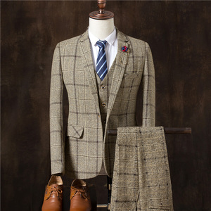 <span class=keywords><strong>Traje</strong></span> de Tres Piezas a Cuadros Estilo Coreano para <span class=keywords><strong>Hombre</strong></span>, Corte Entallado, Blazer de Un Solo Pecho, <span class=keywords><strong>Traje</strong></span> Formal para Novio y Padrinos de Boda - Product Image 2