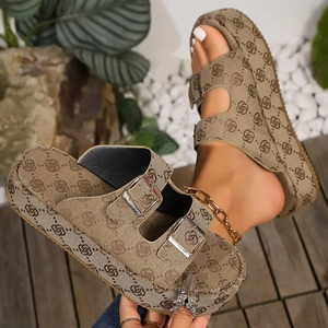 Sandali Estivi da Donna Taglie Grandi con Fibbia in Denim Laminato, Ciabatte con Plateau e Suola Spessa, Nuova Collezione Estiva 25, Commercio Estero - Product Image 5
