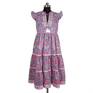 Robe trapèze mi-mollet sans manches en coton 100 % pour femme, imprimé floral numérique peint, écologique, collection été, vente en gros - Product Image 1