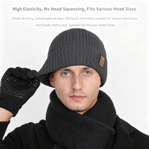 Three-Piece Winter Set Warm Polyester Heat-Transfer Printed <strong>Caps</strong> Thickened Knitted Neck Protector Padded Long <strong>Plain</strong> Style Riding - Product Image 3