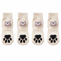 Chaussettes pour chien en coton mélangé à double face antidérapantes avec broderie d'ours et motif de patte, durables pour petits chiens