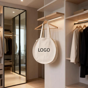 Custom Logo Round Cotton Canvas <b>Tote</b> <b>Bag</b> 16oz Heavyweight Eco Friendly Reusable <b>Zipper</b> Closure Daily Shopping Shoulder <b>Bag</b> - Product Image 4