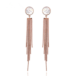 Pendientes Colgantes de Borla en Oro Rosa, Acero Inoxidable con Zirconia, Pendientes Colgantes con Cuentas, Joyería Ovalada para Fiesta o Boda - Product Image 1